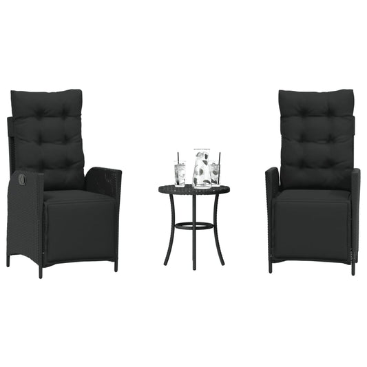 3-delige Bistroset met kussens poly rattan zwart is nu te koop bij PeponiXL, paradijselijk wonen!