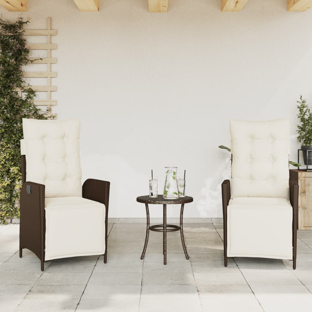 3-delige Bistroset met kussens poly rattan bruin is nu te koop bij PeponiXL, paradijselijk wonen!