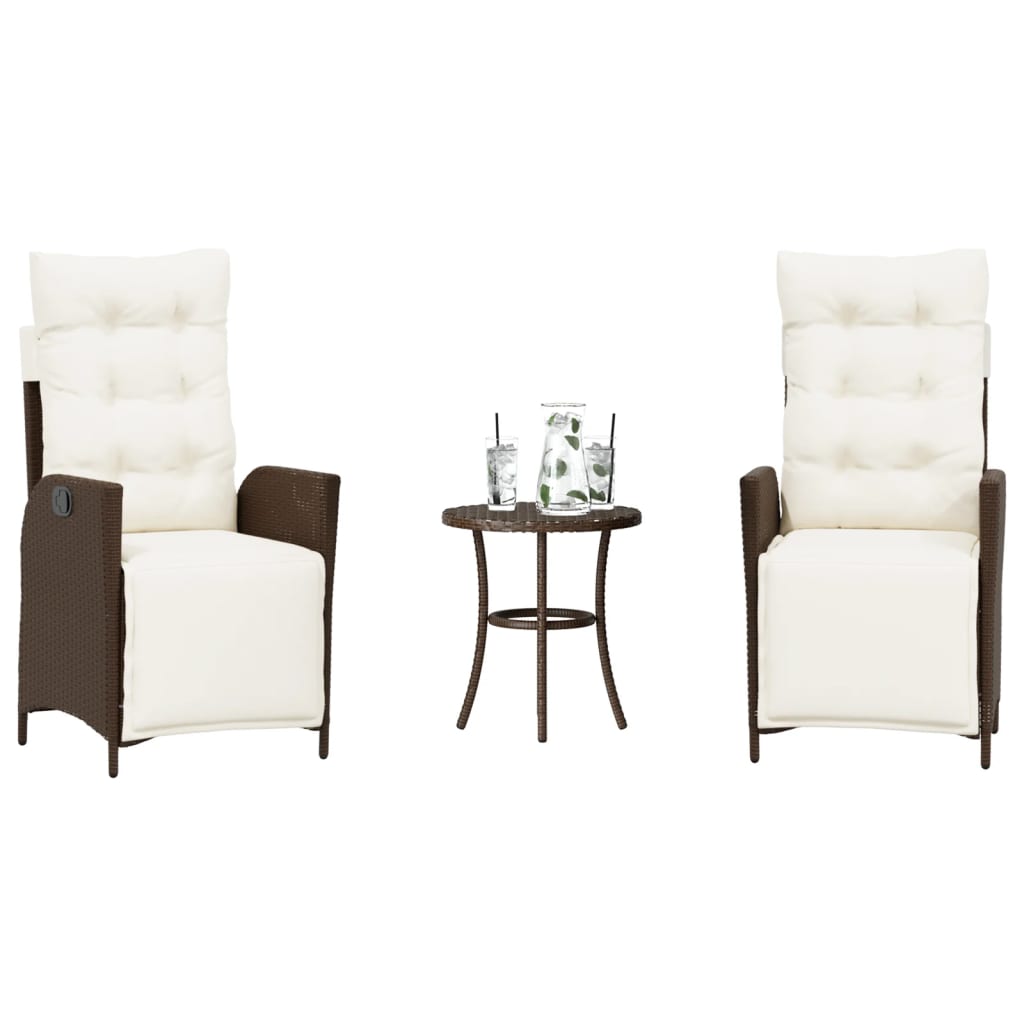 3-delige Bistroset met kussens poly rattan bruin is nu te koop bij PeponiXL, paradijselijk wonen!