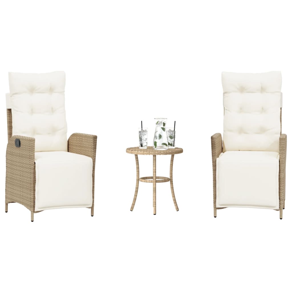 3-delige Bistroset met kussens poly rattan beige is nu te koop bij PeponiXL, paradijselijk wonen!
