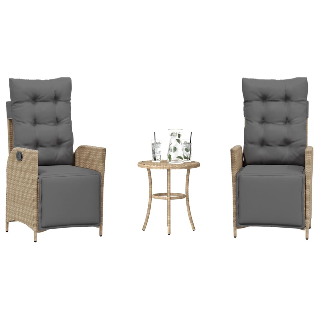 3-delige Bistroset met kussens poly rattan gemengd beige is nu te koop bij PeponiXL, paradijselijk wonen!