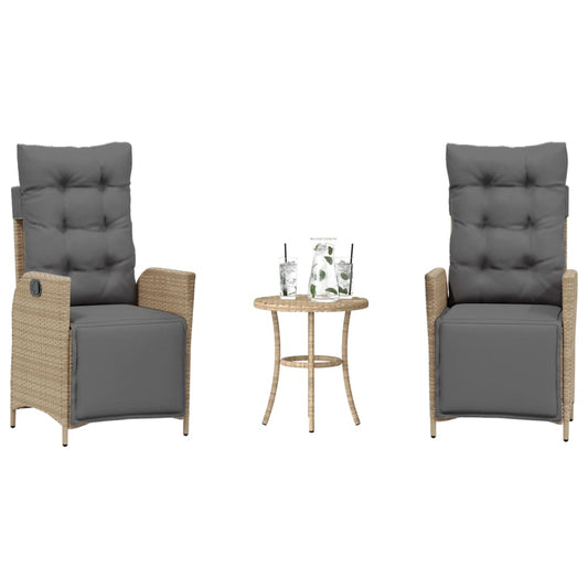 3-delige Bistroset met kussens poly rattan gemengd beige is nu te koop bij PeponiXL, paradijselijk wonen!