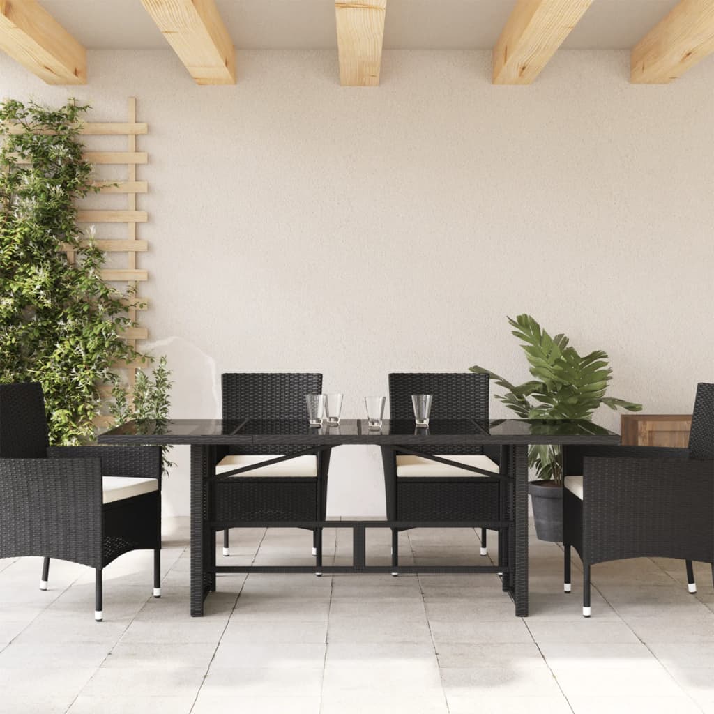 Tuintafel met glazen blad 190x80x74 cm poly rattan zwart is nu te koop bij PeponiXL, paradijselijk wonen!