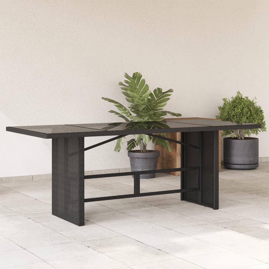 Tuintafel met glazen blad 190x80x74 cm poly rattan zwart is nu te koop bij PeponiXL, paradijselijk wonen!