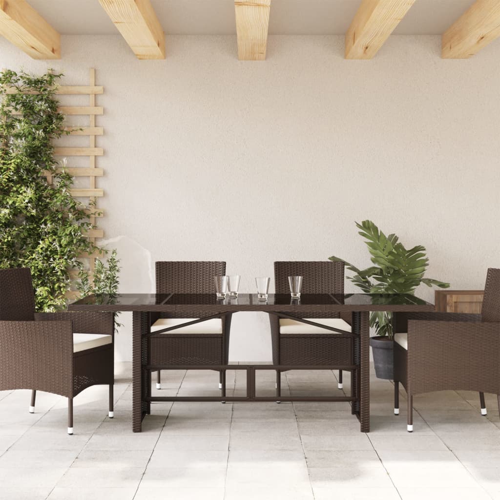 Tuintafel met glazen blad 190x80x74 cm poly rattan bruin is nu te koop bij PeponiXL, paradijselijk wonen!