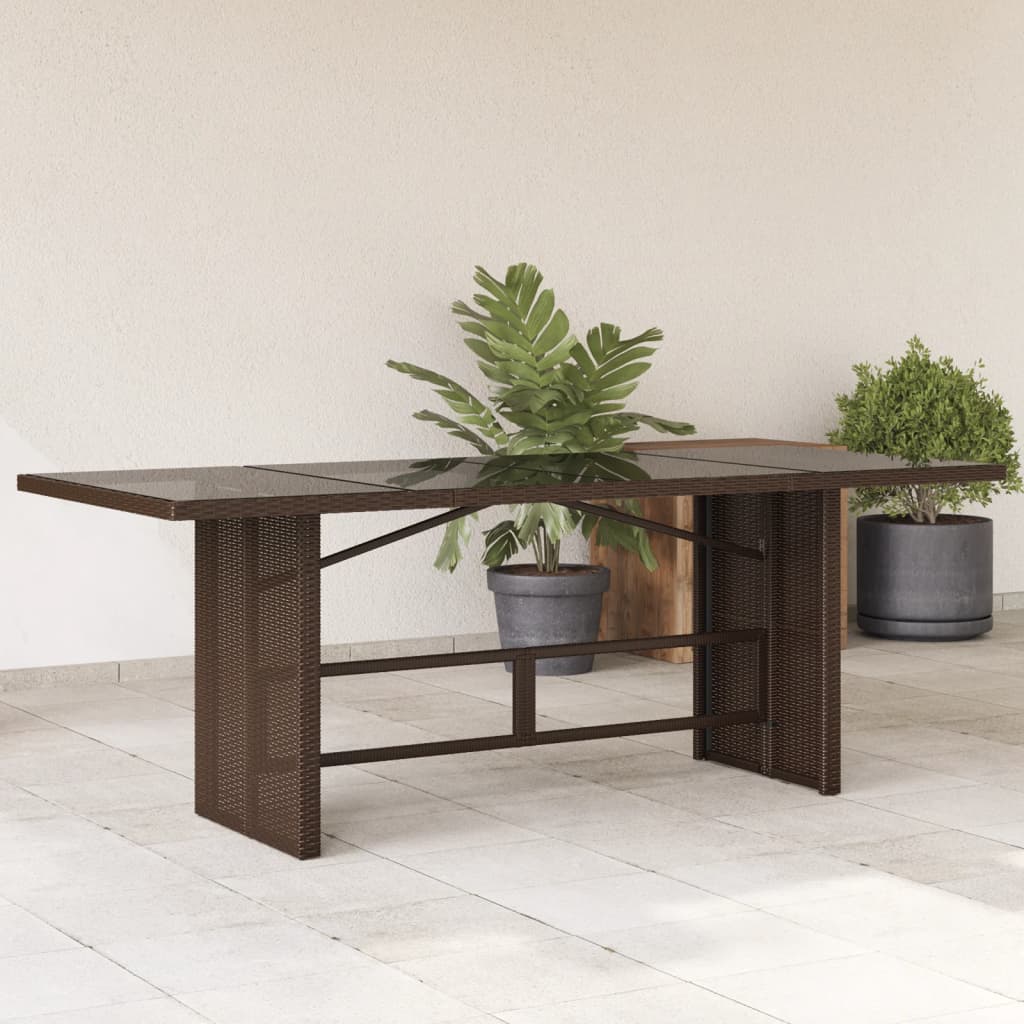 Tuintafel met glazen blad 190x80x74 cm poly rattan bruin is nu te koop bij PeponiXL, paradijselijk wonen!