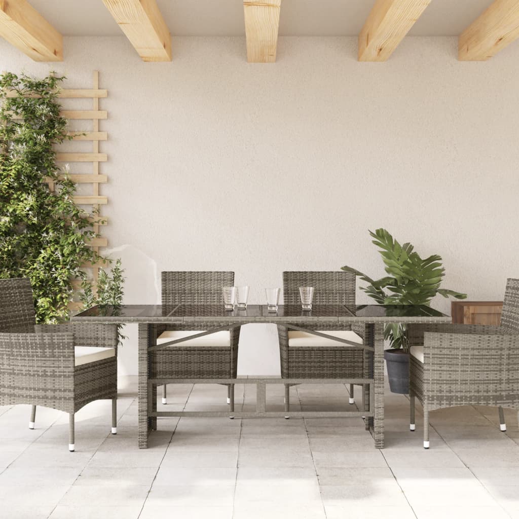 Tuintafel met glazen blad 190x80x74 cm poly rattan grijs is nu te koop bij PeponiXL, paradijselijk wonen!
