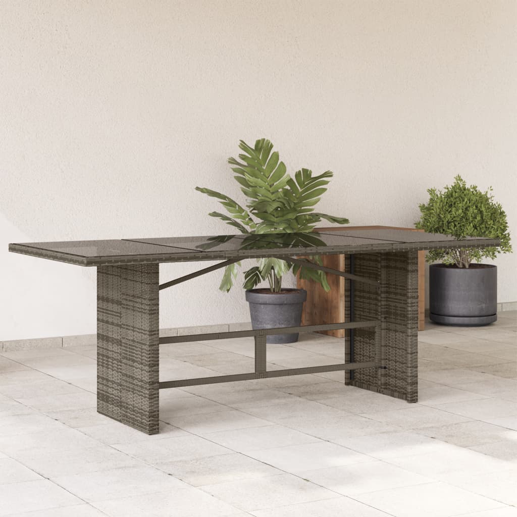 Tuintafel met glazen blad 190x80x74 cm poly rattan grijs is nu te koop bij PeponiXL, paradijselijk wonen!