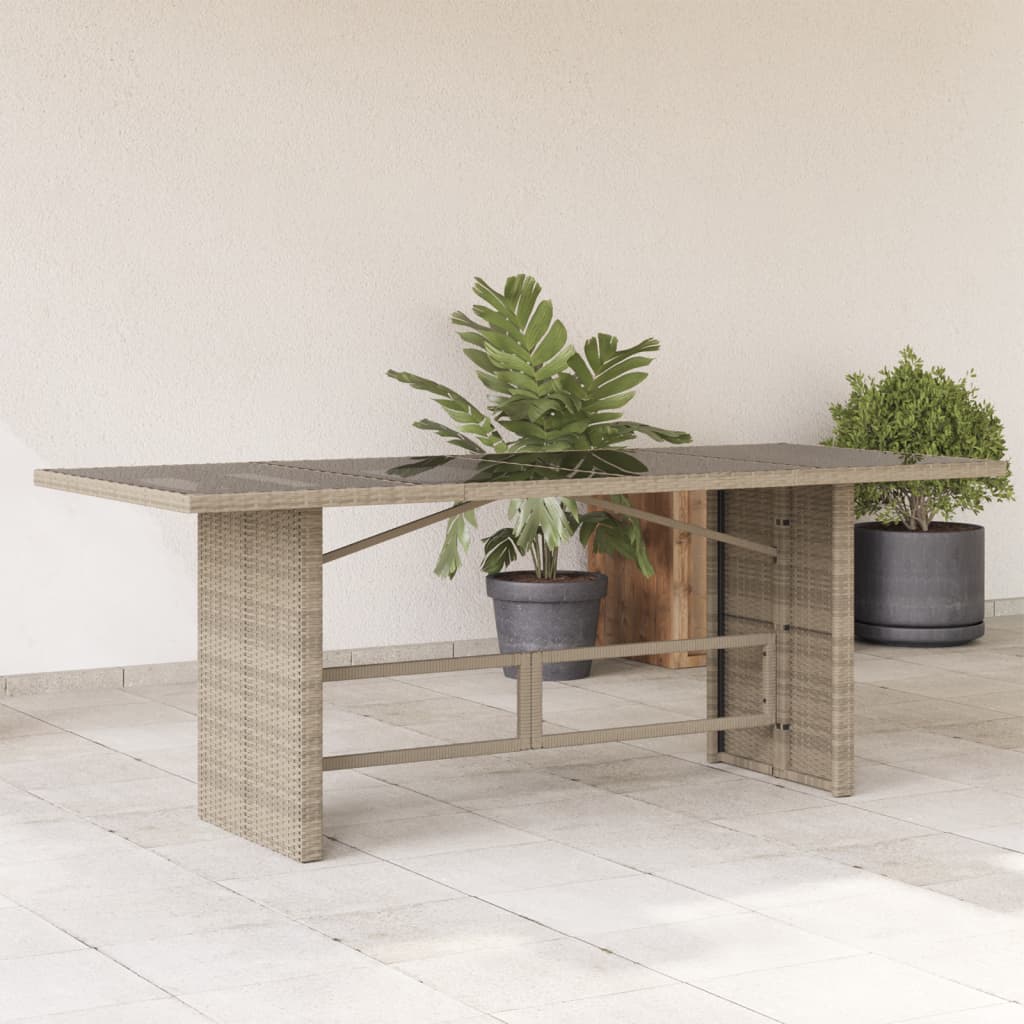 Tuintafel met glazen blad 190x80x74 cm poly rattan lichtgrijs is nu te koop bij PeponiXL, paradijselijk wonen!