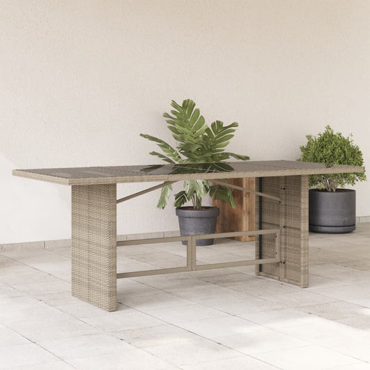 Tuintafel met glazen blad 190x80x74 cm poly rattan lichtgrijs is nu te koop bij PeponiXL, paradijselijk wonen!