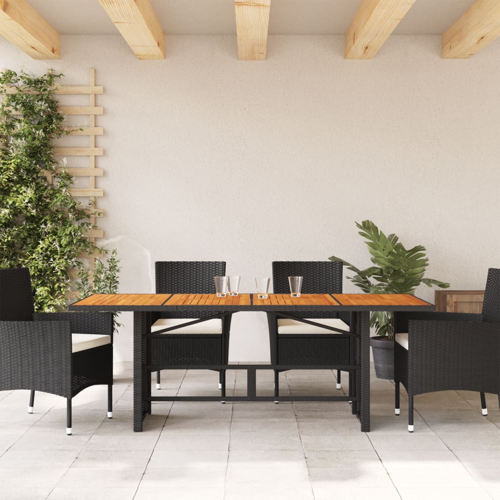 Tuintafel met acaciahouten blad 190x80x74 cm poly rattan zwart is nu te koop bij PeponiXL, paradijselijk wonen!