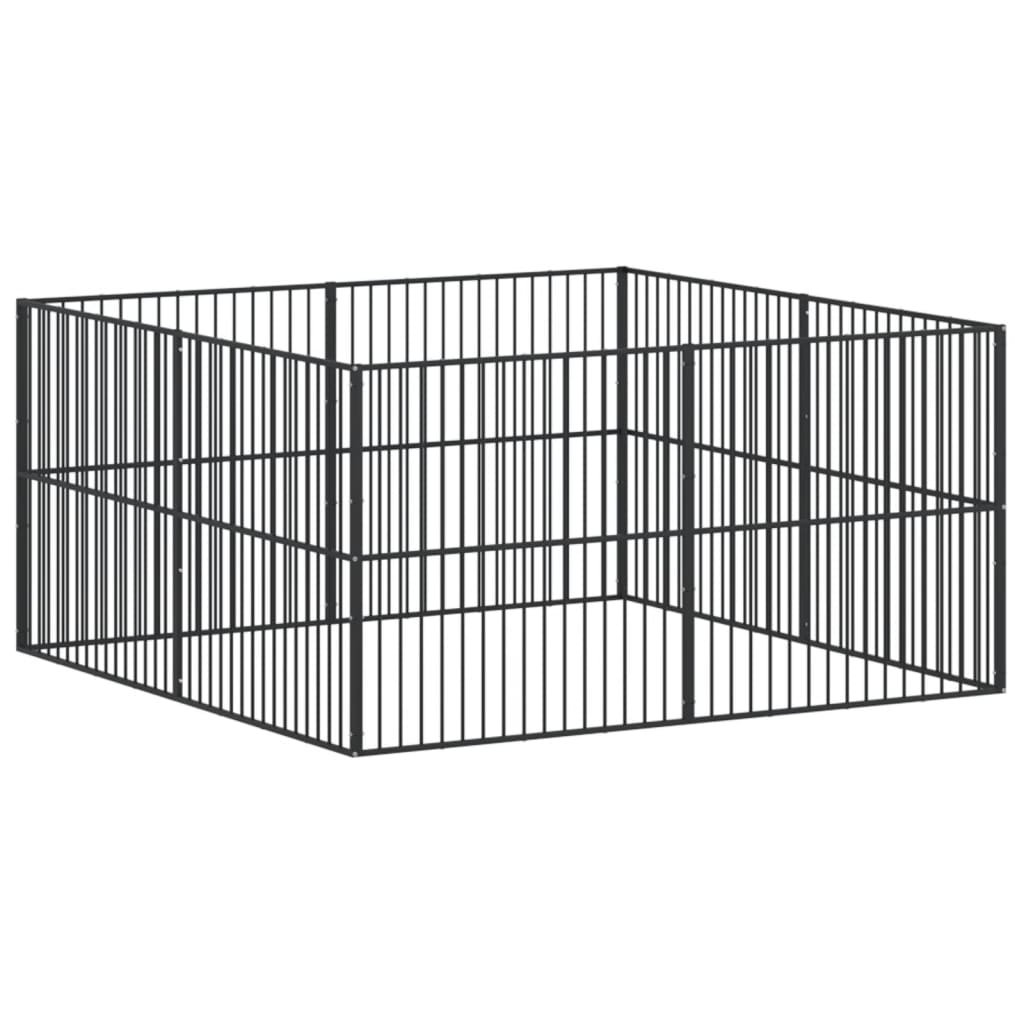 Hondenkennel 8 panelen gepoedercoat staal zwart is nu te koop bij PeponiXL, paradijselijk wonen!