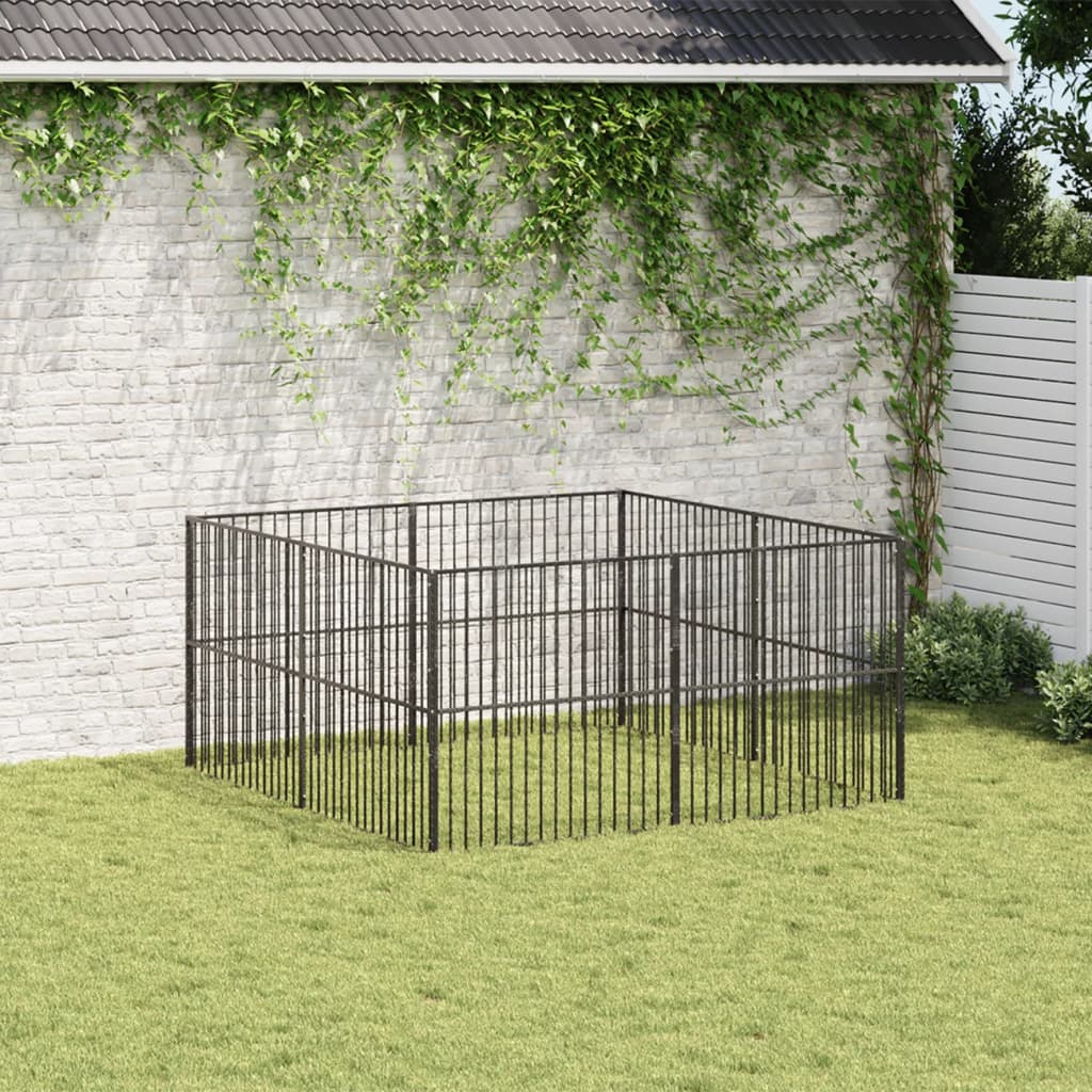 Hondenkennel 8 panelen gepoedercoat staal zwart is nu te koop bij PeponiXL, paradijselijk wonen!