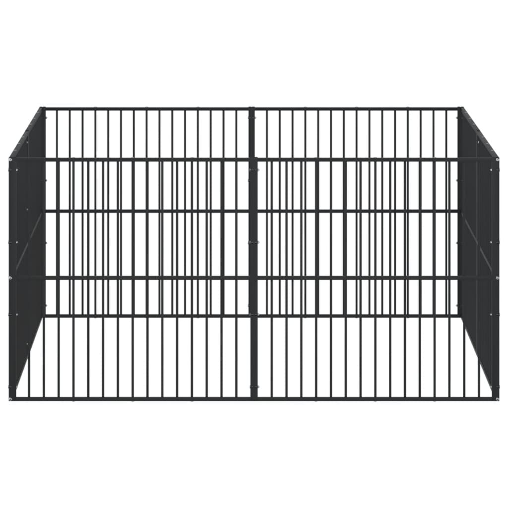 Hondenkennel 8 panelen gepoedercoat staal zwart is nu te koop bij PeponiXL, paradijselijk wonen!