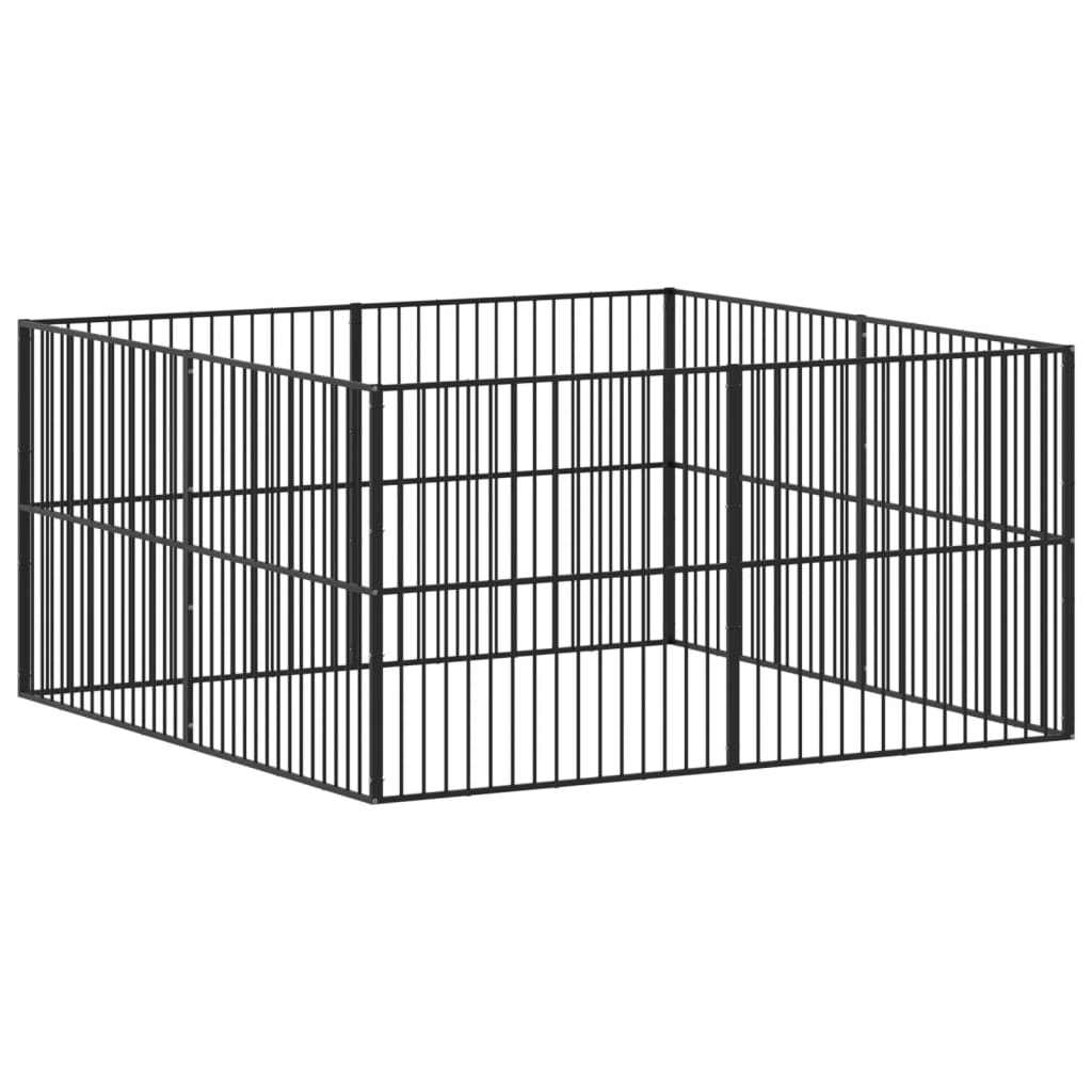 Hondenkennel 8 panelen gepoedercoat staal zwart is nu te koop bij PeponiXL, paradijselijk wonen!
