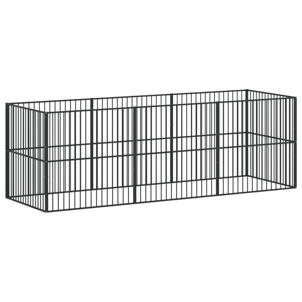 Hondenkennel 8 panelen gepoedercoat staal zwart is nu te koop bij PeponiXL, paradijselijk wonen!