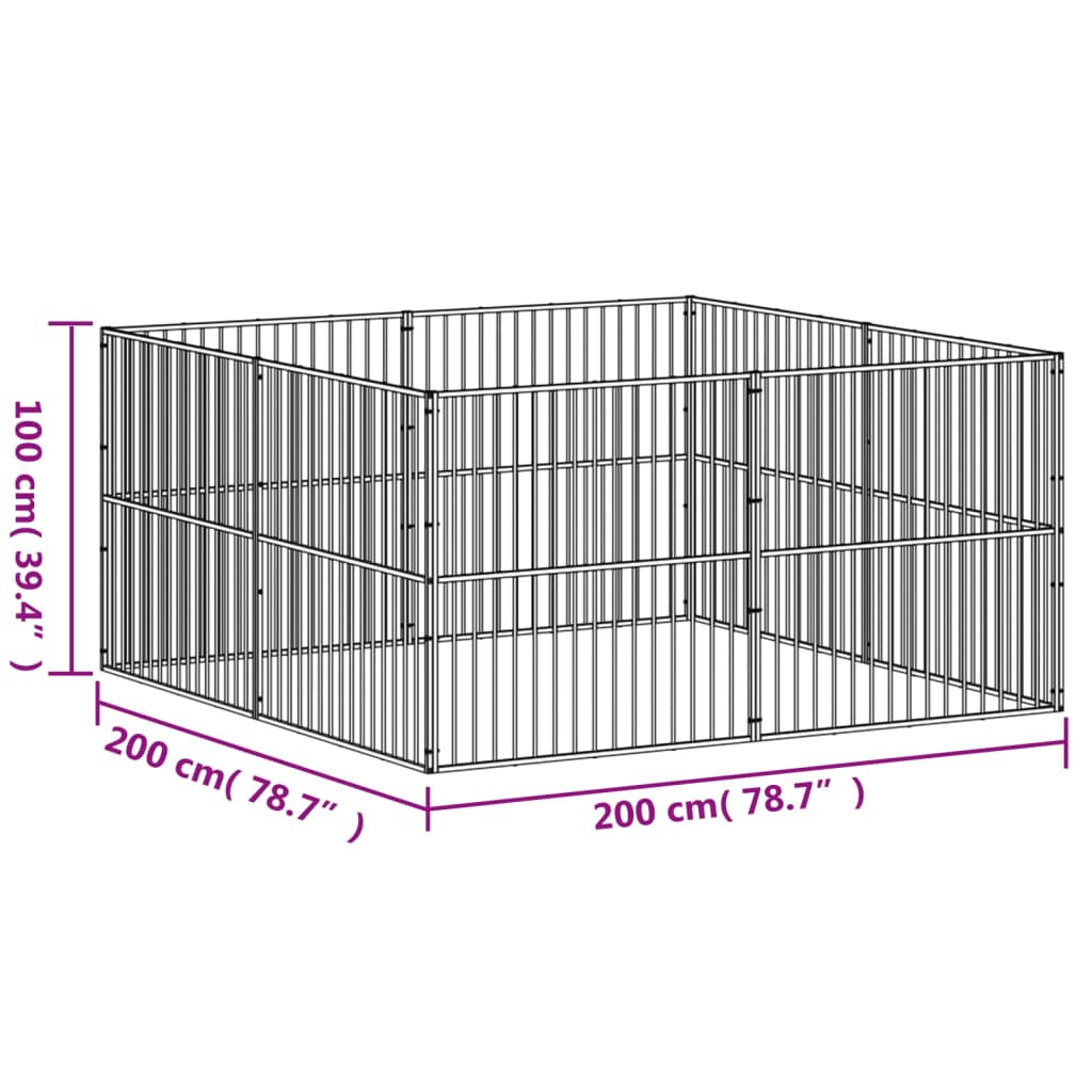 Hondenkennel 8 panelen gepoedercoat staal zwart is nu te koop bij PeponiXL, paradijselijk wonen!