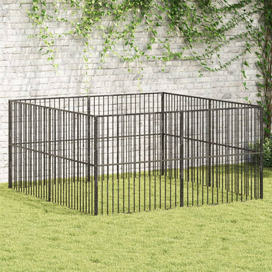 Hondenkennel 8 panelen gepoedercoat staal zwart is nu te koop bij PeponiXL, paradijselijk wonen!