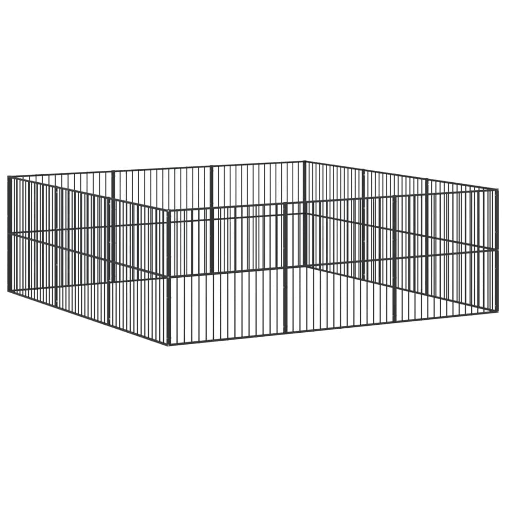 Hondenkennel 12 panelen gepoedercoat staal zwart is nu te koop bij PeponiXL, paradijselijk wonen!