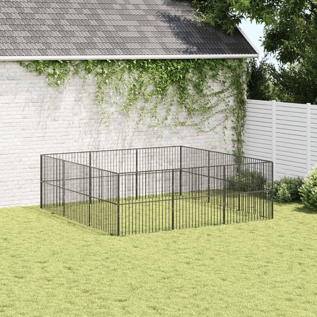 Hondenkennel 12 panelen gepoedercoat staal zwart is nu te koop bij PeponiXL, paradijselijk wonen!