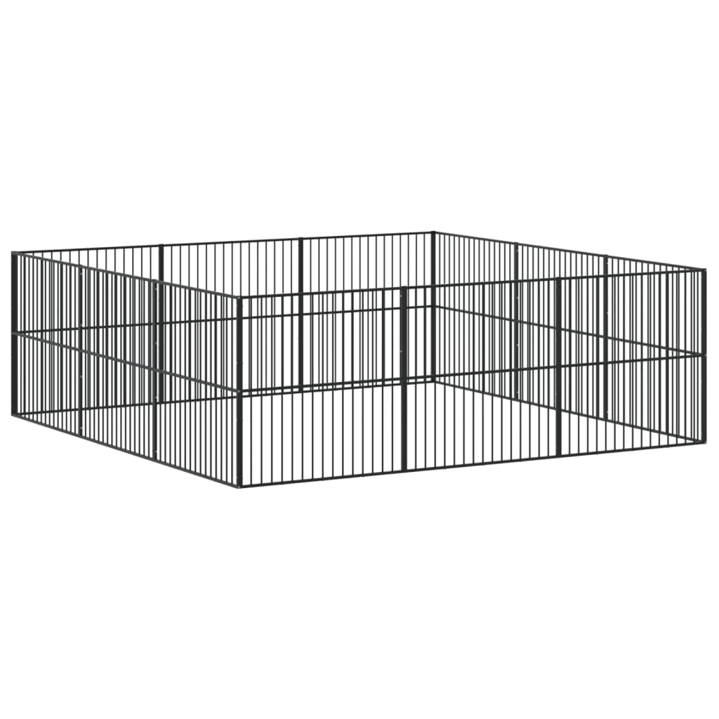 Hondenkennel 12 panelen gepoedercoat staal zwart is nu te koop bij PeponiXL, paradijselijk wonen!