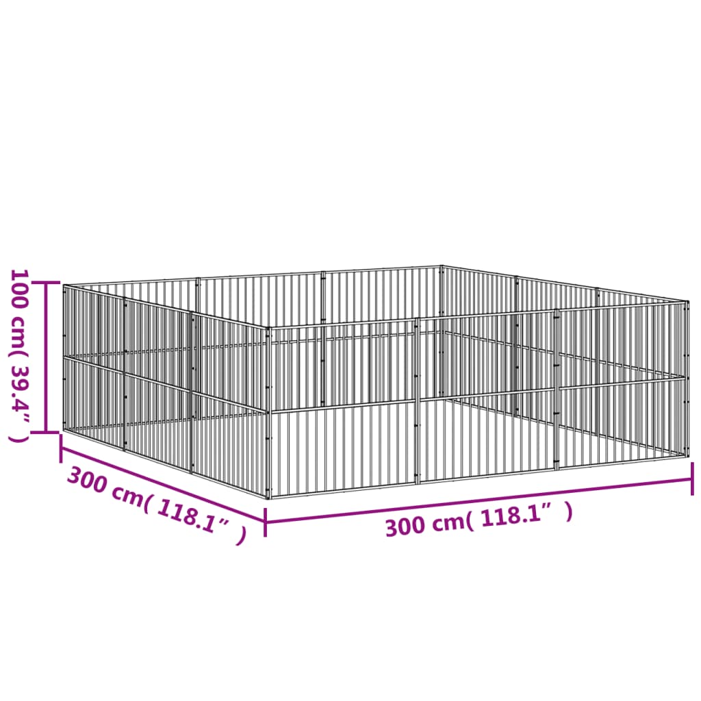 Hondenkennel 12 panelen gepoedercoat staal zwart is nu te koop bij PeponiXL, paradijselijk wonen!