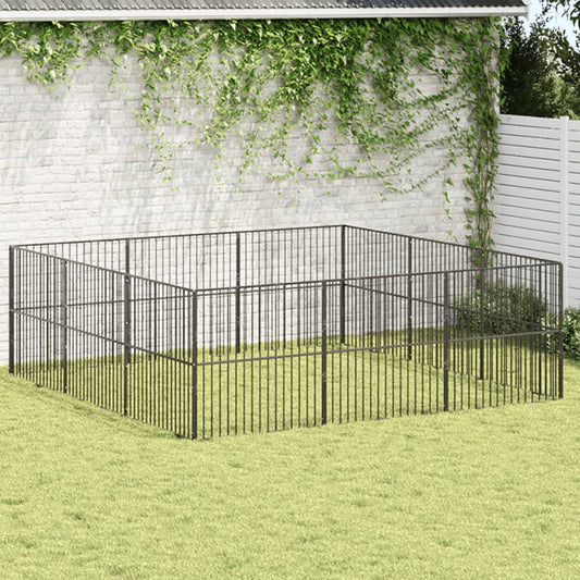 Hondenkennel 12 panelen gepoedercoat staal zwart is nu te koop bij PeponiXL, paradijselijk wonen!