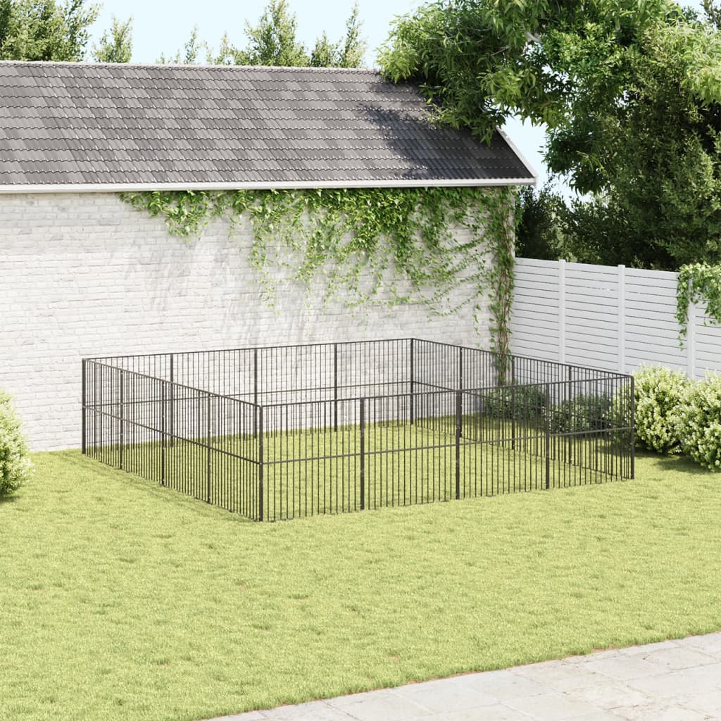 Hondenkennel 16 panelen gepoedercoat staal zwart is nu te koop bij PeponiXL, paradijselijk wonen!