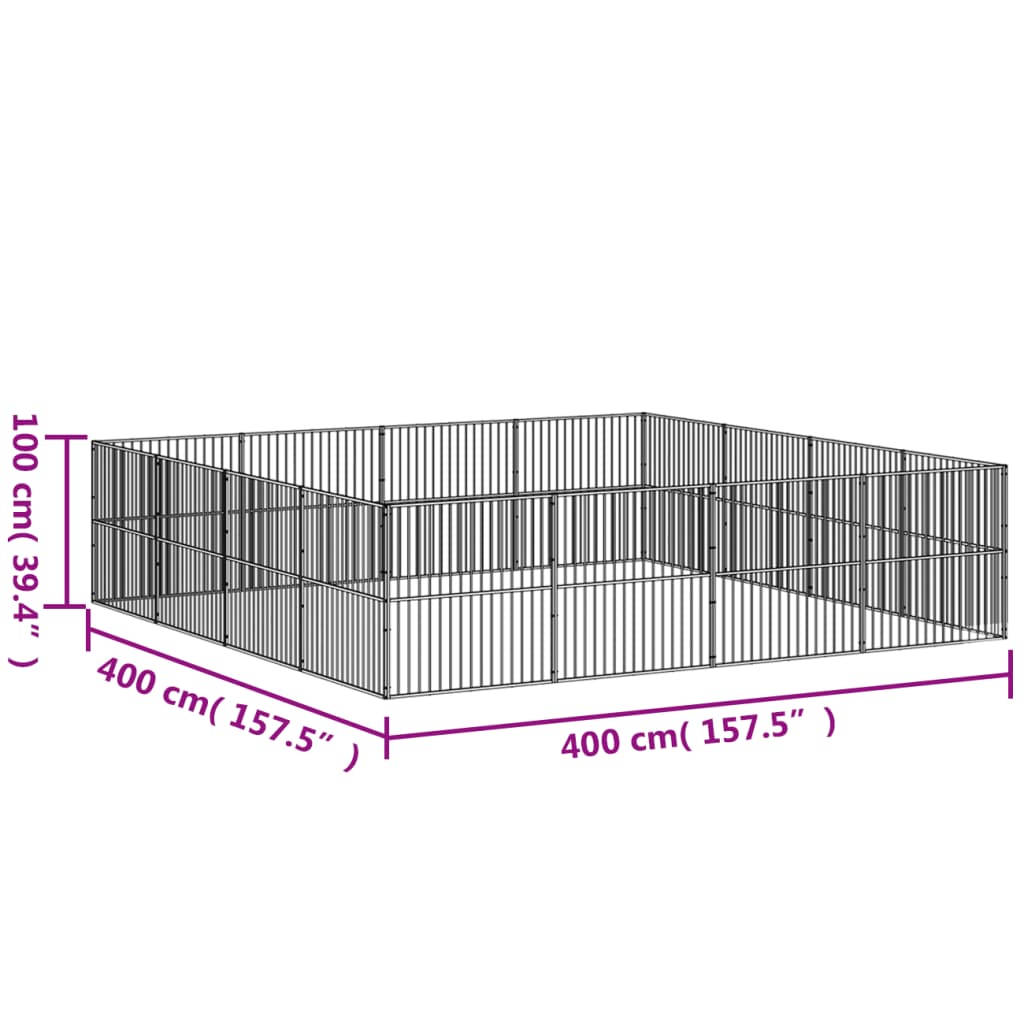 Hondenkennel 16 panelen gepoedercoat staal zwart is nu te koop bij PeponiXL, paradijselijk wonen!