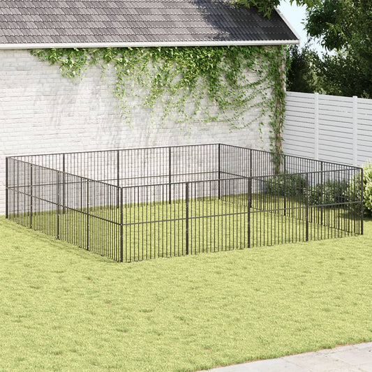 Hondenkennel 16 panelen gepoedercoat staal zwart is nu te koop bij PeponiXL, paradijselijk wonen!