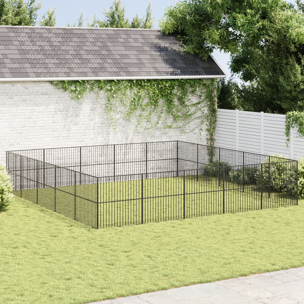 Hondenkennel 20 panelen gepoedercoat staal zwart is nu te koop bij PeponiXL, paradijselijk wonen!