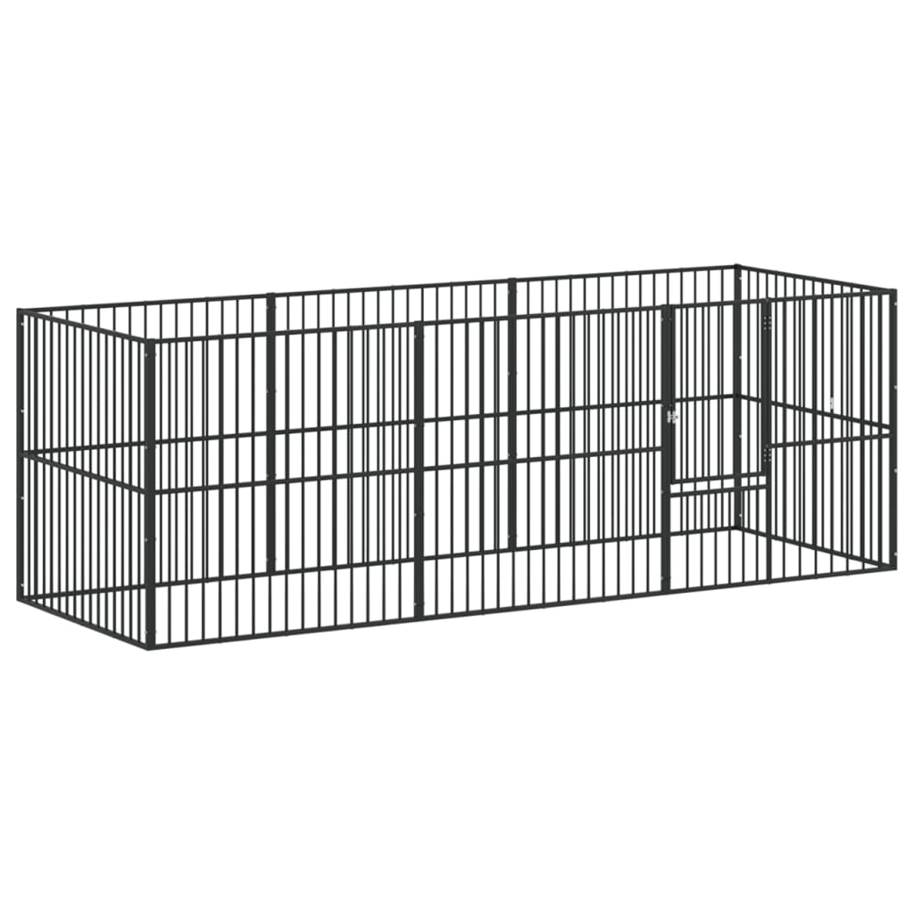 Hondenkennel 8 panelen gepoedercoat staal zwart is nu te koop bij PeponiXL, paradijselijk wonen!