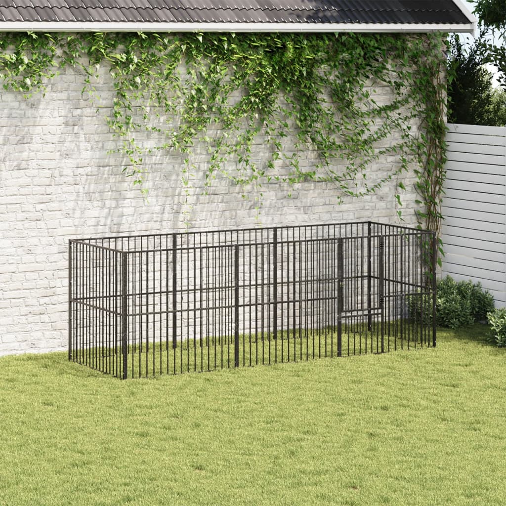 Hondenkennel 8 panelen gepoedercoat staal zwart is nu te koop bij PeponiXL, paradijselijk wonen!