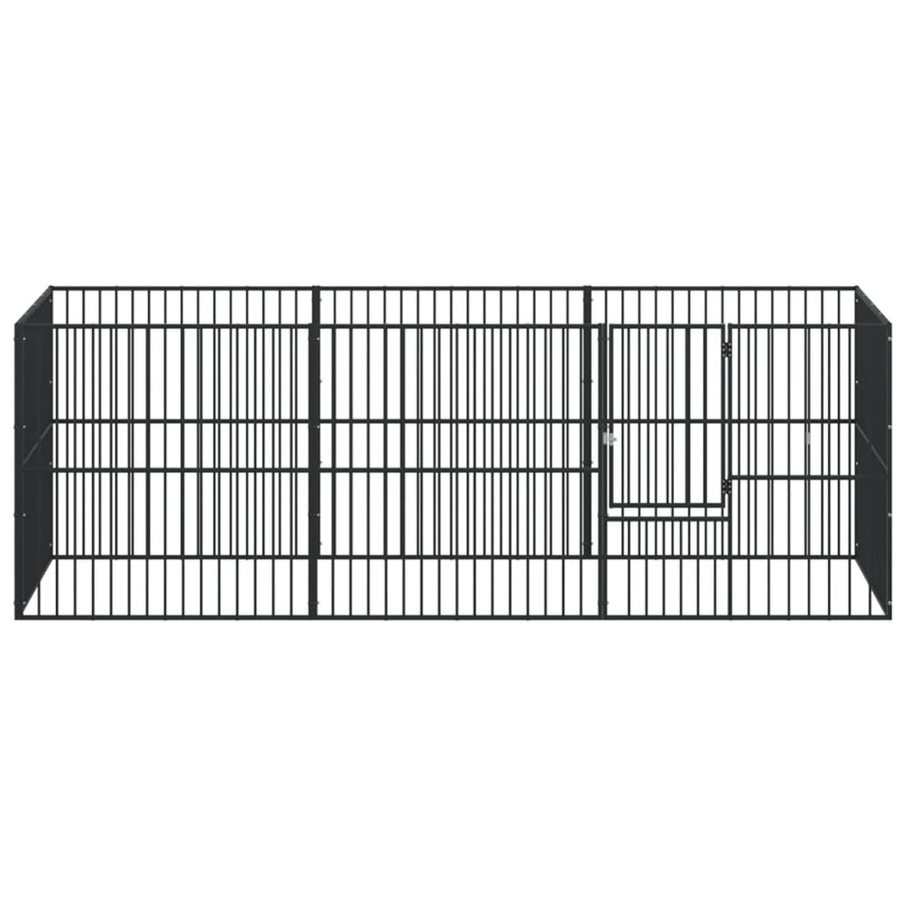 Hondenkennel 8 panelen gepoedercoat staal zwart is nu te koop bij PeponiXL, paradijselijk wonen!