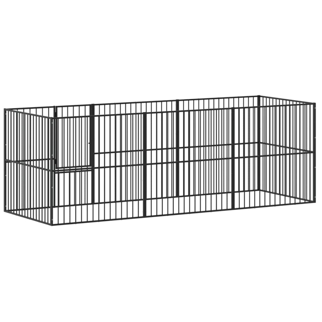 Hondenkennel 8 panelen gepoedercoat staal zwart is nu te koop bij PeponiXL, paradijselijk wonen!