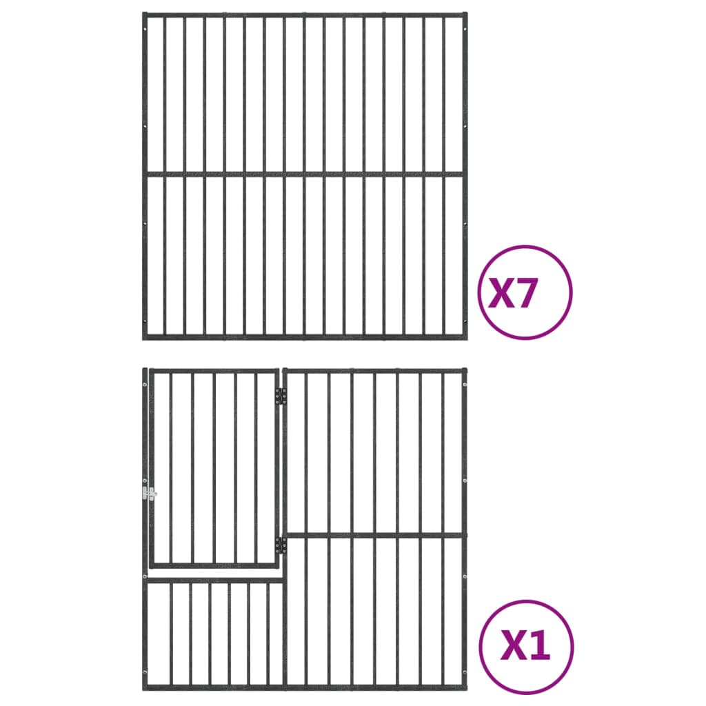 Hondenkennel 8 panelen gepoedercoat staal zwart is nu te koop bij PeponiXL, paradijselijk wonen!