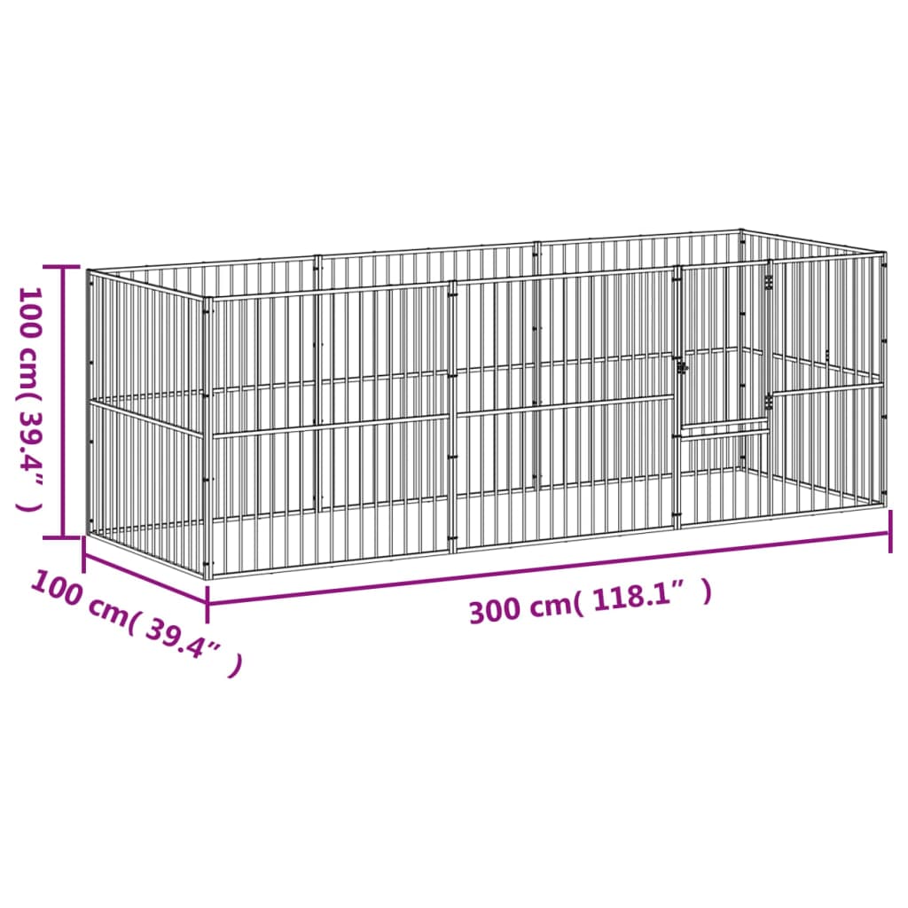 Hondenkennel 8 panelen gepoedercoat staal zwart is nu te koop bij PeponiXL, paradijselijk wonen!