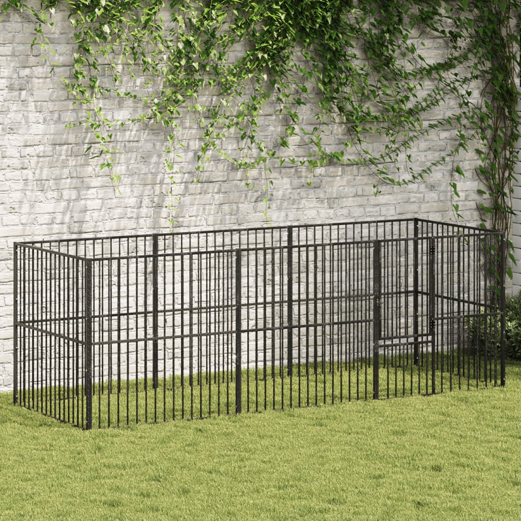 Hondenkennel 8 panelen gepoedercoat staal zwart is nu te koop bij PeponiXL, paradijselijk wonen!