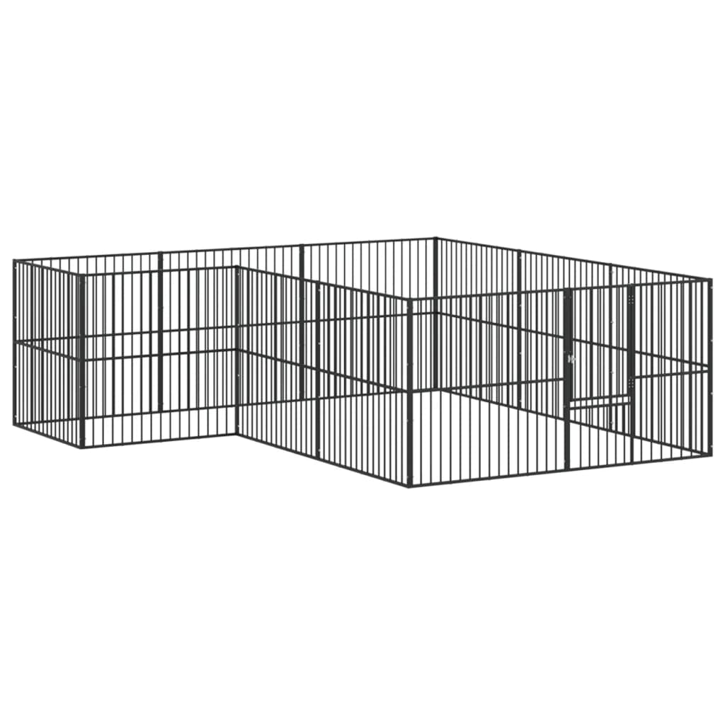 Hondenkennel 12 panelen gepoedercoat staal zwart is nu te koop bij PeponiXL, paradijselijk wonen!