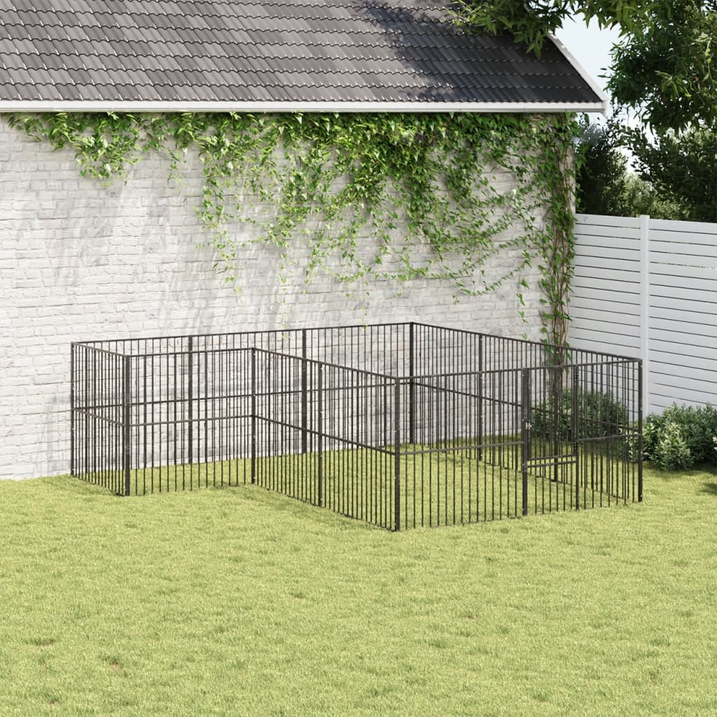 Hondenkennel 12 panelen gepoedercoat staal zwart is nu te koop bij PeponiXL, paradijselijk wonen!