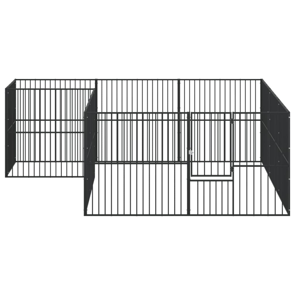 Hondenkennel 12 panelen gepoedercoat staal zwart is nu te koop bij PeponiXL, paradijselijk wonen!