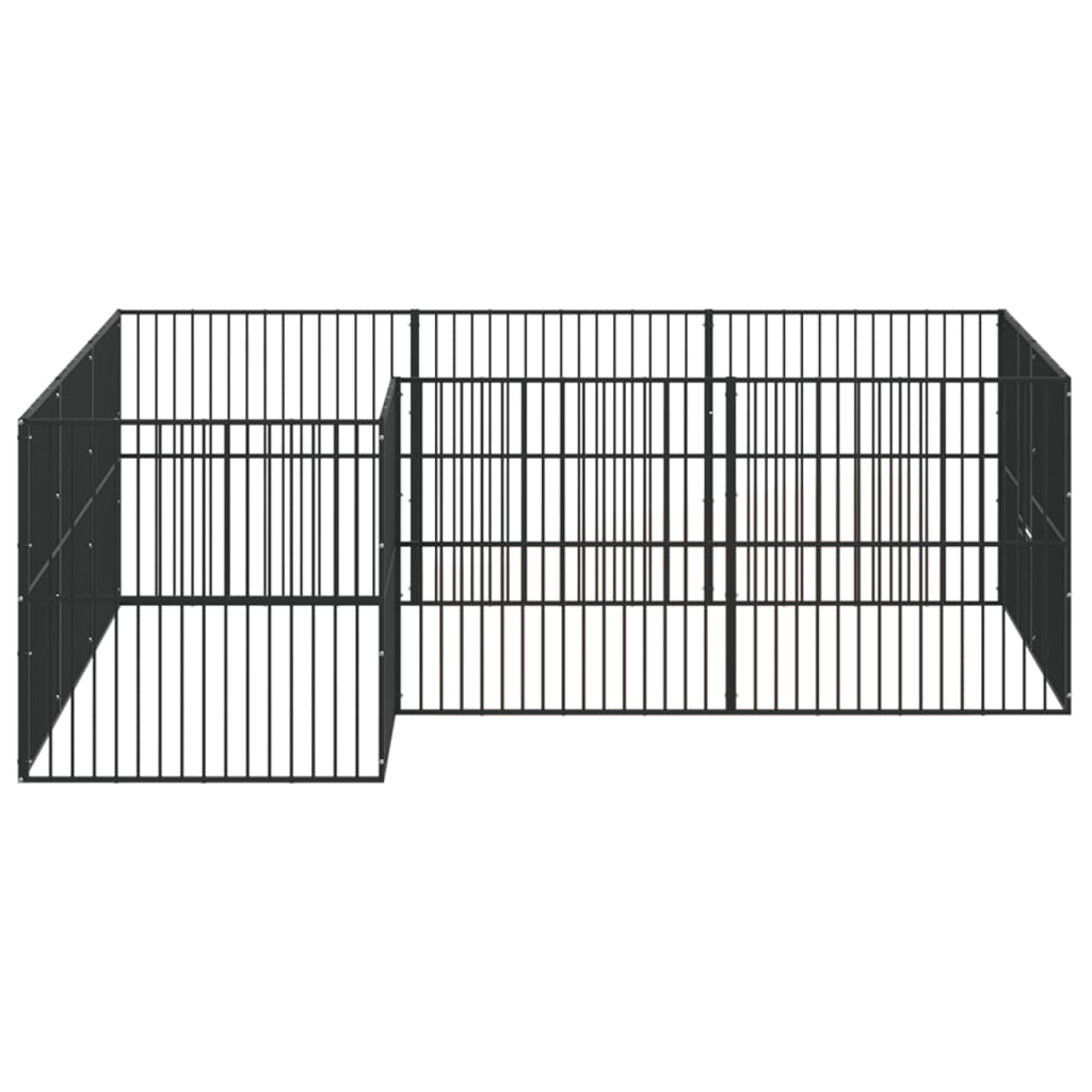 Hondenkennel 12 panelen gepoedercoat staal zwart is nu te koop bij PeponiXL, paradijselijk wonen!