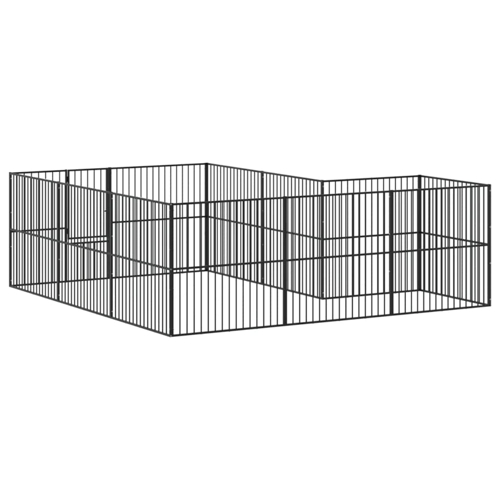 Hondenkennel 12 panelen gepoedercoat staal zwart is nu te koop bij PeponiXL, paradijselijk wonen!