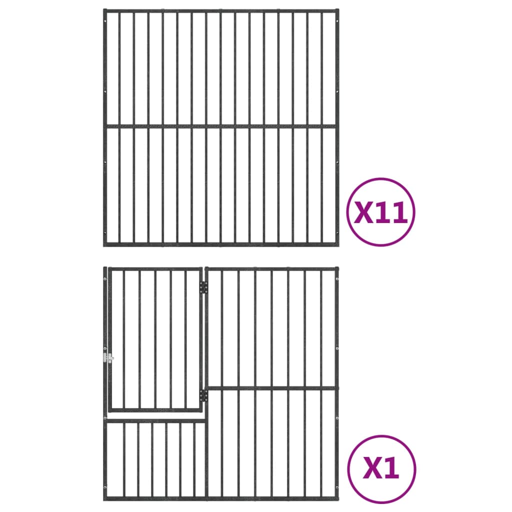 Hondenkennel 12 panelen gepoedercoat staal zwart is nu te koop bij PeponiXL, paradijselijk wonen!