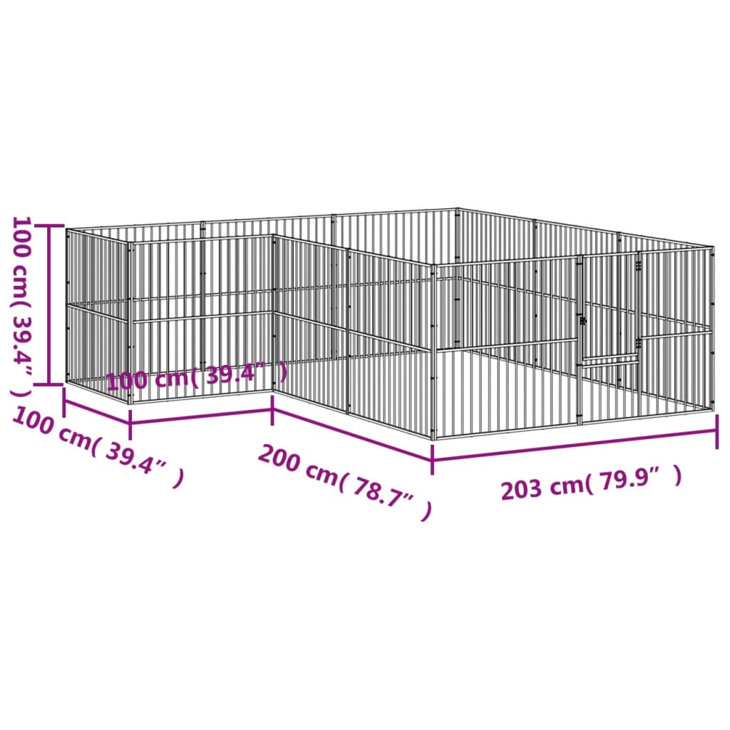 Hondenkennel 12 panelen gepoedercoat staal zwart is nu te koop bij PeponiXL, paradijselijk wonen!