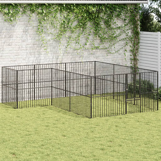 Hondenkennel 12 panelen gepoedercoat staal zwart is nu te koop bij PeponiXL, paradijselijk wonen!