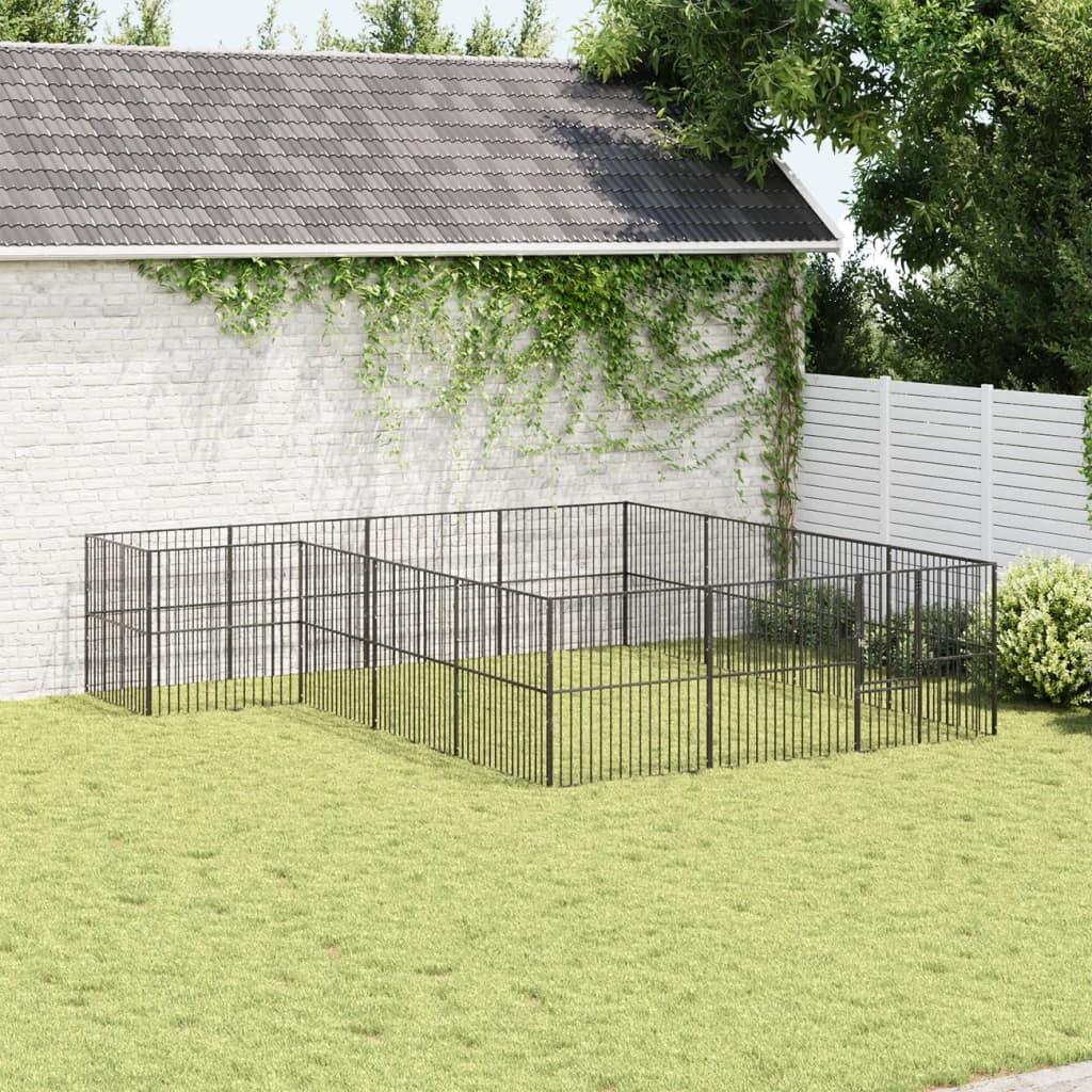 Hondenkennel 16 panelen gepoedercoat staal zwart is nu te koop bij PeponiXL, paradijselijk wonen!