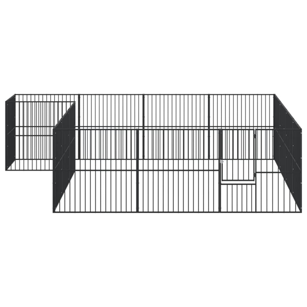 Hondenkennel 16 panelen gepoedercoat staal zwart is nu te koop bij PeponiXL, paradijselijk wonen!