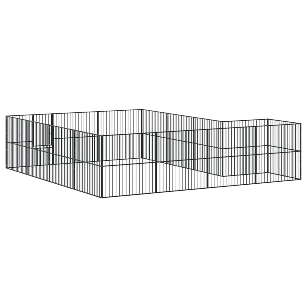 Hondenkennel 16 panelen gepoedercoat staal zwart is nu te koop bij PeponiXL, paradijselijk wonen!