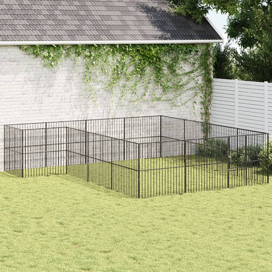 Hondenkennel 16 panelen gepoedercoat staal zwart is nu te koop bij PeponiXL, paradijselijk wonen!